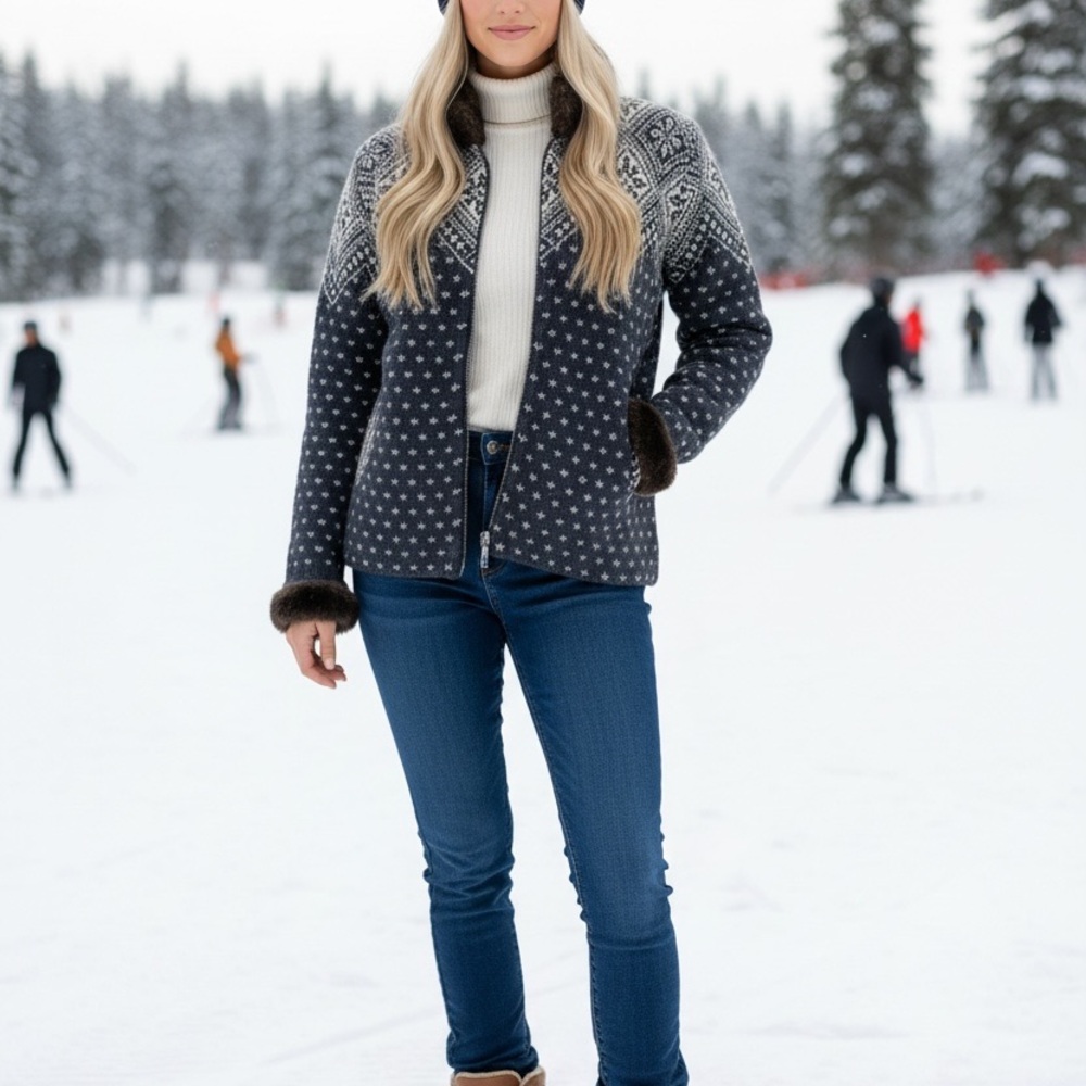 Ralph Lauren Fair Isle Sweater w/Faux Fur Petite Small